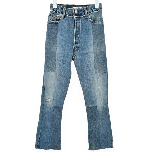 RE/DONE Denim - RE/DONE x Levi’s Reconstructed Frayed Raw Hem Straight Leg Blue Jeans sz 24